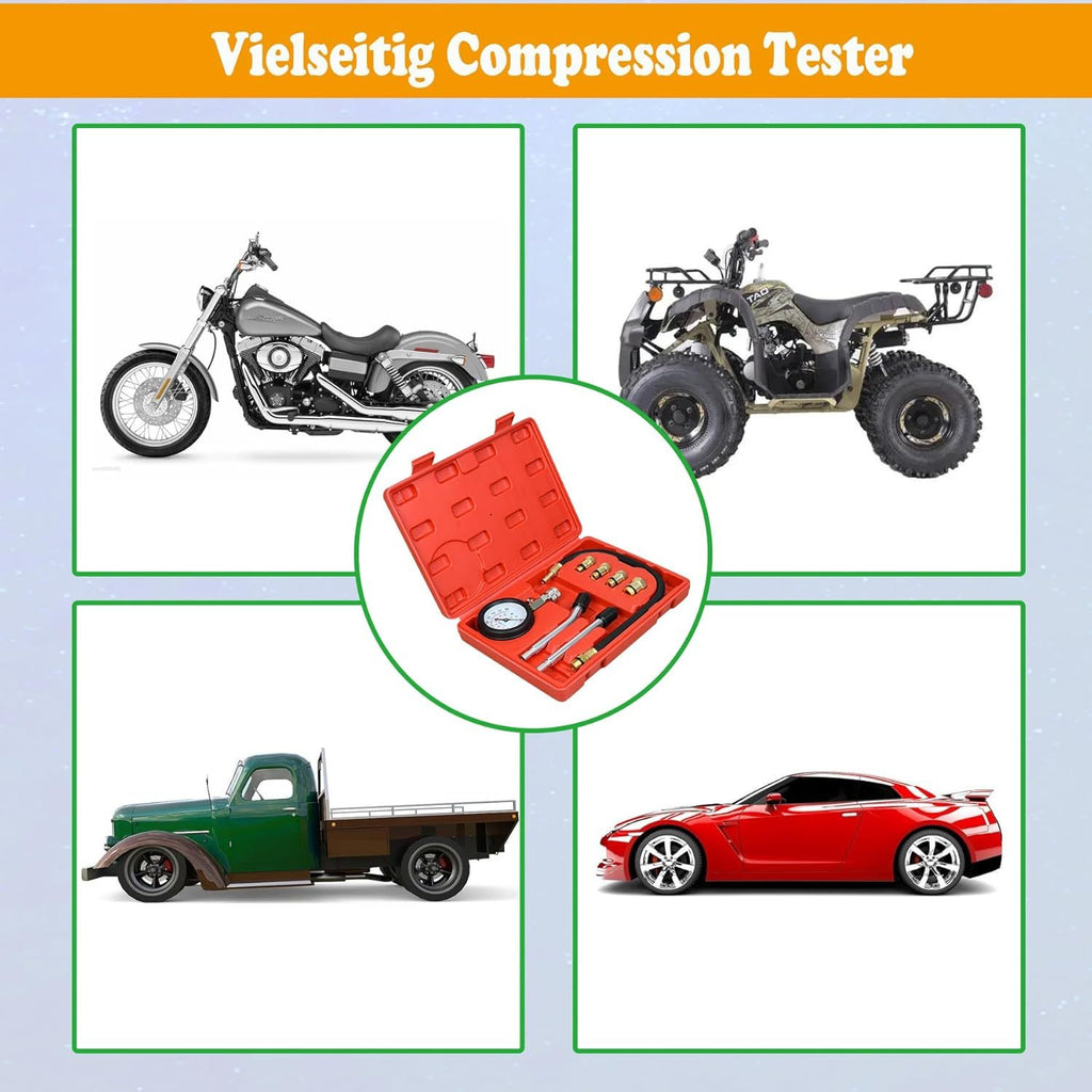 Kompressionstester Satz Benzinmotor – 0–20 Bar Druckprüfer mit Adaptern & Koffer